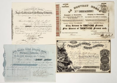 Four Different California Gold Rush Mining Stock Certificates [200855]