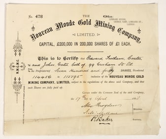 Nouveau Monde Gold Mining Co., Ltd., Como, Colorado, 1888 [202707]