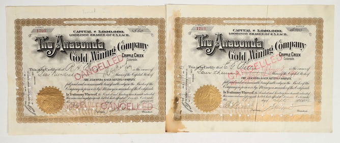 Anaconda Gold Mining Company Stocks Signed by David Moffat [201101]