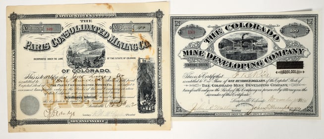 Two Different 1880s Leadville, Colorado Mining Stocks [200863]