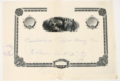 Cumberland Copper Mining Co., Maine, 1881 Stock Certificate Proof [202705]