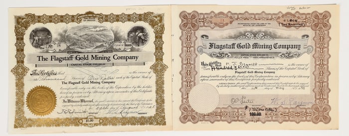 Flagstaff Gold Mining Company Stock Certificate Pair [201702]