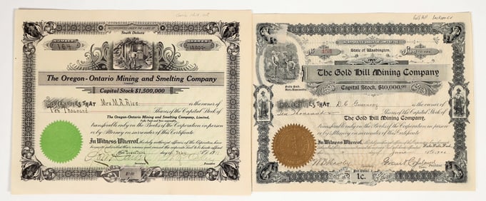 Two Different Gold Hill, Oregon Mining Stock Certificates [201715]