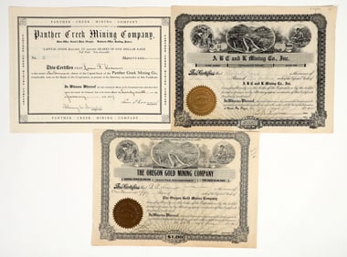Three Different Grants Pass, Oregon Mining Stock Certificates [201719]