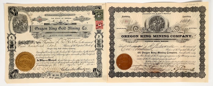 Oregon King Mining Company Stock Certificate Pair [201718]