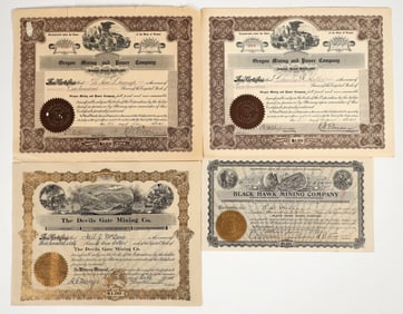 Four Oregon Mining Stock Certificates (Unlisted), 1910s [201689]