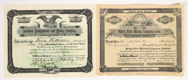 Two 1890s Oregon Mining Stock Certificates incl. to Chinese [201692]