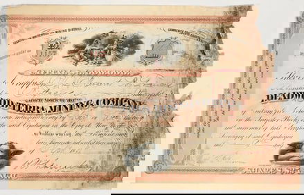 Deadwood-Terra Mining Company Stock Certificate, 1881 [201747]