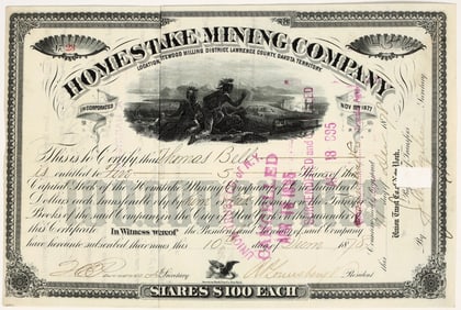 Homestake Mining Company Stock Issued to Comstock Financier Thomas Bell [201754]