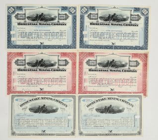 Homestake Mining Company Stock Group (Three Varieties) (6) [201474]