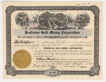 Pendleton Gold Mining Corporation Stock Certificate, 1924 [201685]
