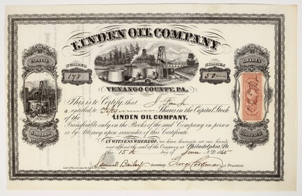 Linden Oil Company Stock Certificate, 1865 [200820]