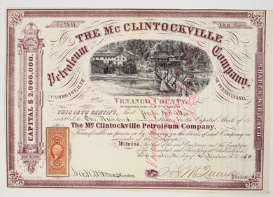 McClintockville Petroleum Company Stock Certificate, 1870 [200821]