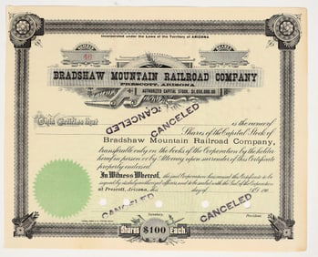Bradshaw Mountain Railroad Company Stock Certificate (Mining RR) [201787]
