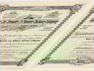 Santa Fe, Prescott & Phoenix Railway Company Stock Certificate, 1893 [201785]