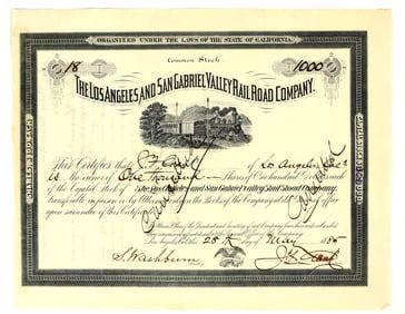 Los Angeles and San Gabriel Valley Railroad Company Stock Certificate [201790]