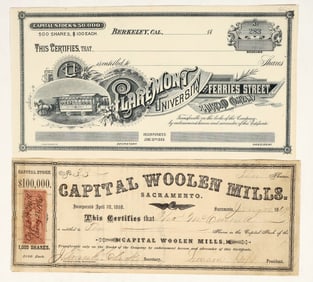 California Horse Drawn Trolley and Fabric Mills Stocks. [200754]