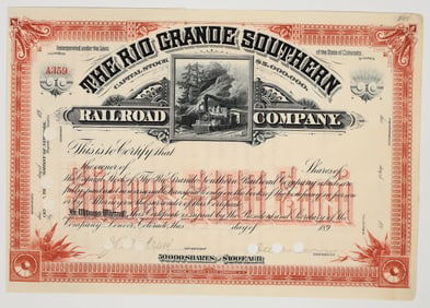 Denver & Rio Grande Railroad Co. Stock Signed by Otto Mears [202562]