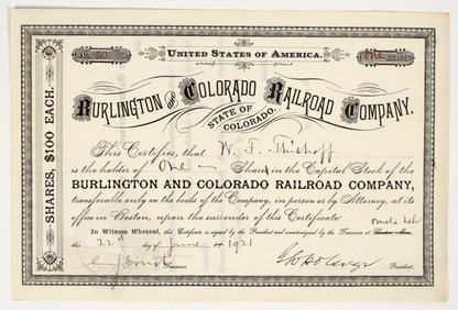 Burlington & Colorado Railroad Company Stock Certificate, 1921 [201797]
