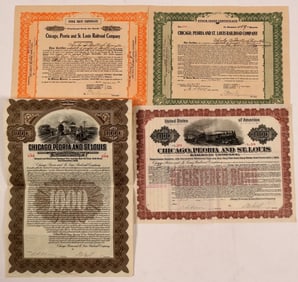 Chicago, Peoria & St. Louis Railroad Co Bonds (2) Plus Two Unknown Stock Trust Certificates [199679]