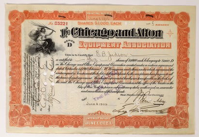 Chicago &  Alton Equipment Association Stock 1909 1 cert [174897]