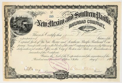 New Mexico & Southern Pacific Railroad Company Stock Certificate, 1894 [201789]