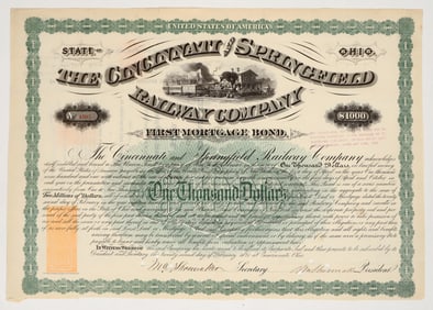 RN The Cincinnati and Springfield Railway Co. Bond [200163]