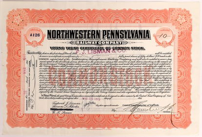 Northwestern Pennsylvania Railway Co Stock 1913 [154049]