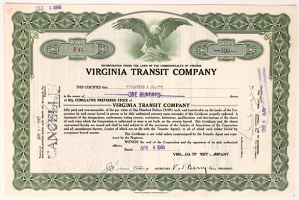 Virginia Transit Co Stock, 1945 [174061]