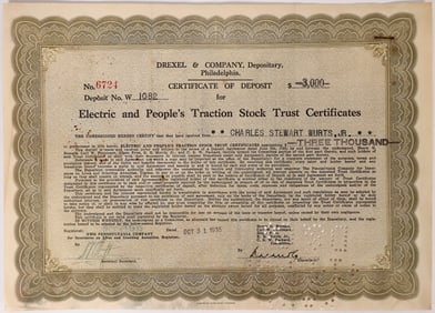Electric & Peoples Traction Stock Trust Cert  Bond 1935 1 cert [174906]