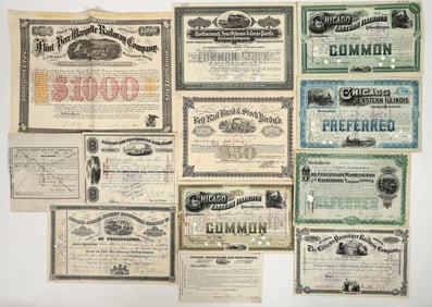 US Railroad Stock Certificate Collection (12 Different) [200822]