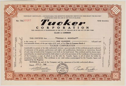Tucker Corp. Stock Certificate [200202]