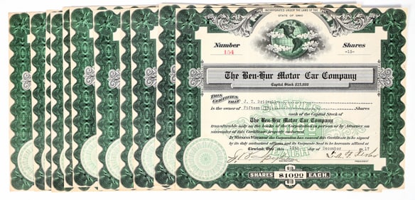 Ben-Hur Motor Car Company Stock Certificates (11) [200880]