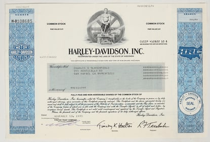 Harley-Davidson Inc. Stock Certificate, 1995 [201762]