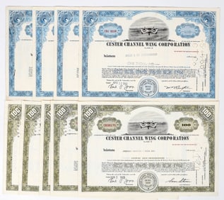 Custer Channel Wing Corporation Stock Certificates (9) [200884]