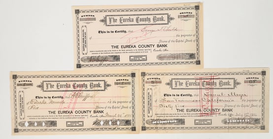 Eureka County Bank Stock Certificate Trio [202682]
