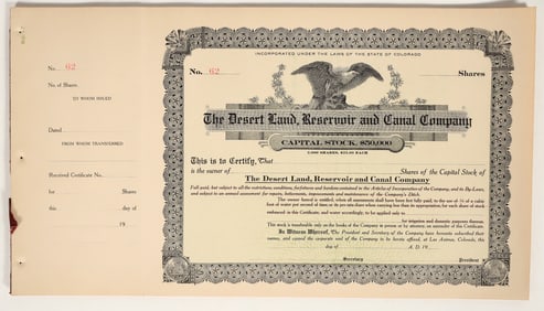 Desert Land, Reservoir and Canal Company Stock Certificates (35) [197589]
