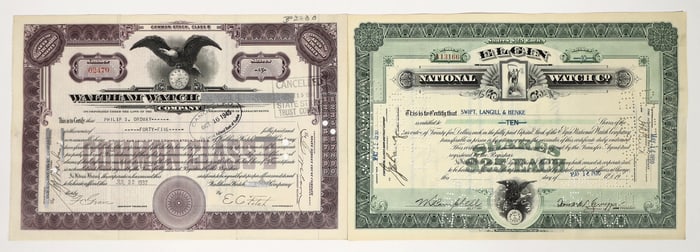 Two Different Watch Company Stock Certificates  [200811]