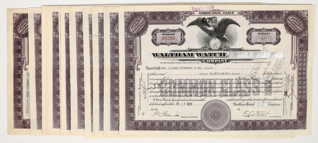 Waltham Watch Company Stock Certificates (15) [200813]