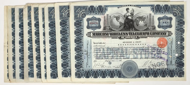 Marconi Wireless Telegraph Company Stock Certificate Group (10) [200830]