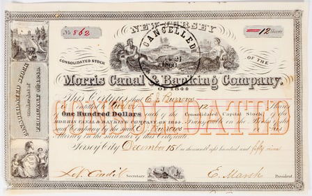 Morris Canal & Banking Company Stock Certificate, 1859 [200869]