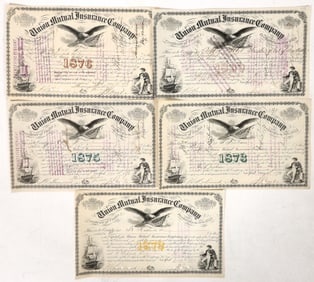 Union Mutual Insurance Stocks, 1869-76, Underprints [192740]