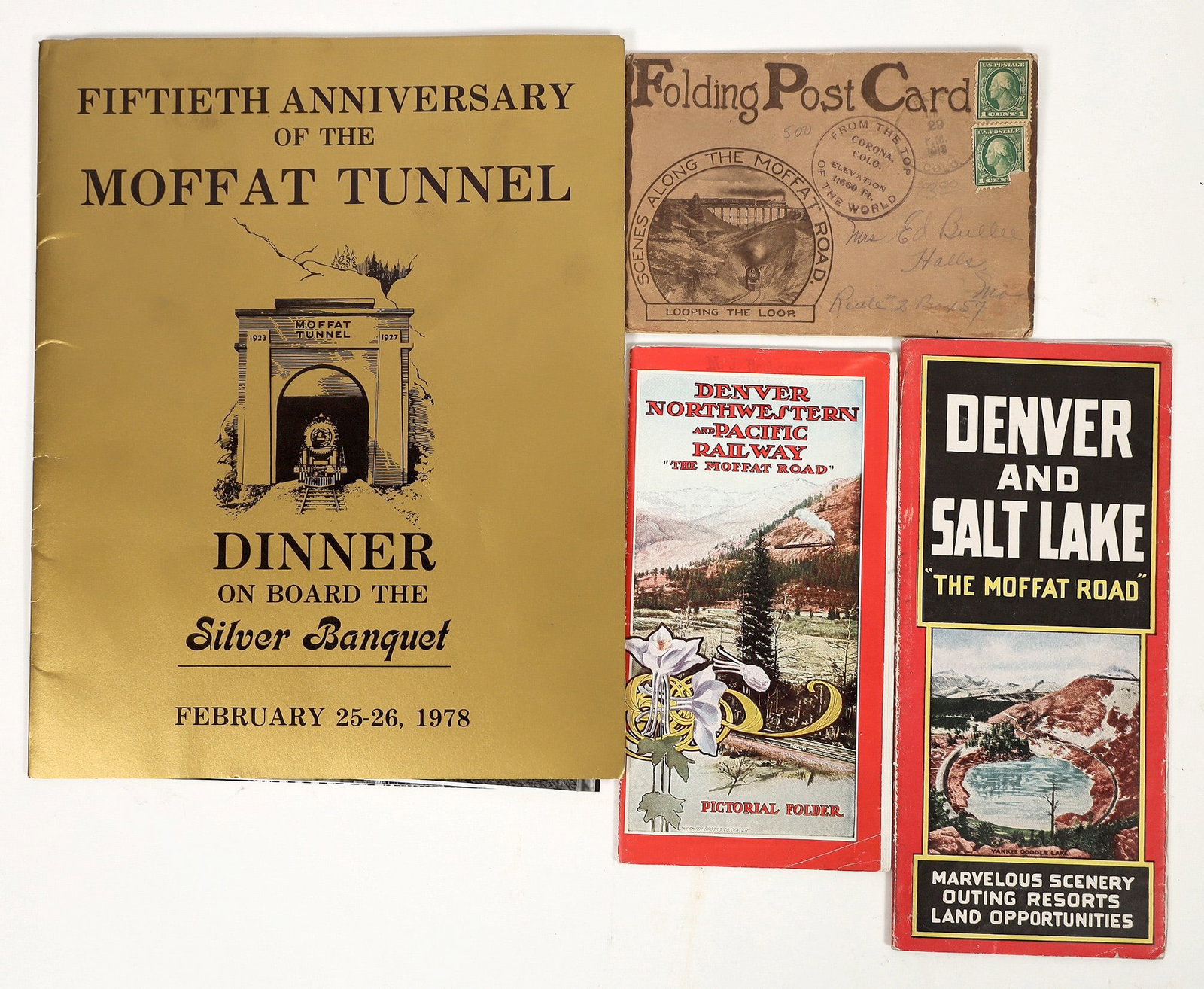 Rio Grande Commemorative Trip Ephemera [196366]: A menu, brochure and other ephemera, mostly celebrating the 50th anniversary of the Moffat Tunnel on February 25-26 1978. Group includes a menu, photos and flyers. All in nice condition. Please see ph