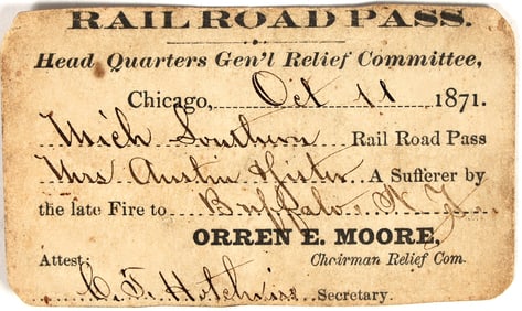 Michigan Southern Railroad Pass for Victim of 1871 Chicago Fire [201549]