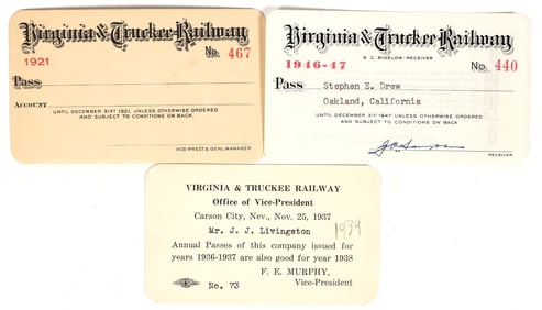 Virginia & Truckee Railroad Annual Pass Trio [201489]