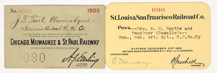 Railroad Annual Pass Pair: St. Louis & San Francisco / Chicago, Milwaukee, & St. Paul [200803]