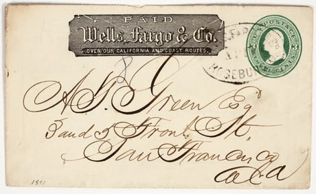 Roseburg, Oregon Wells Fargo Cover, 1871 [201672]