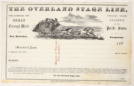 Overland Stage Line Pictorial Receipt, 1860s, Ben Holladay [202474]