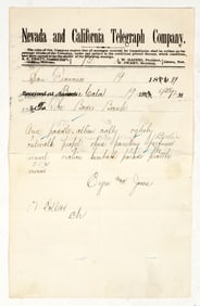 Extra Rare Bodie / Aurora Telegraph Receipt for Mine Stock Sales, 1881 [200887]