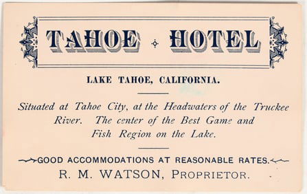 Tahoe Hotel, RM Watson Proprietor, Business Card [200800]